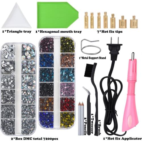 7200pcs Mix Color Hot Fix Rhinestones Set /Crystal Glass Hotfix Applicator Mix Color Hot Fix Rhinestones Set Iron-on Wand Strass