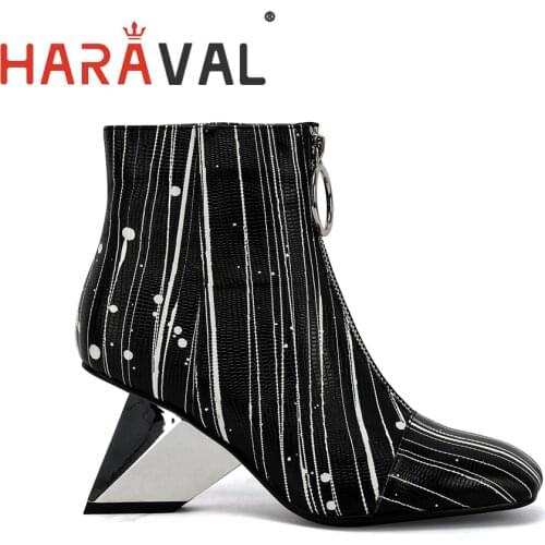HARAVAL women zipper black ankle boots strange heel shoes 7.5cm autumn winter women shoes velvet fashion women boots shoes E112L
