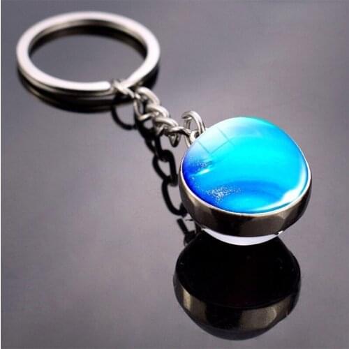 Solar System Planet Keyring Nebula Space Keychain Moon Earth Sun Mars Art Picture Double Side Glass Ball Car Key Chain T21E
