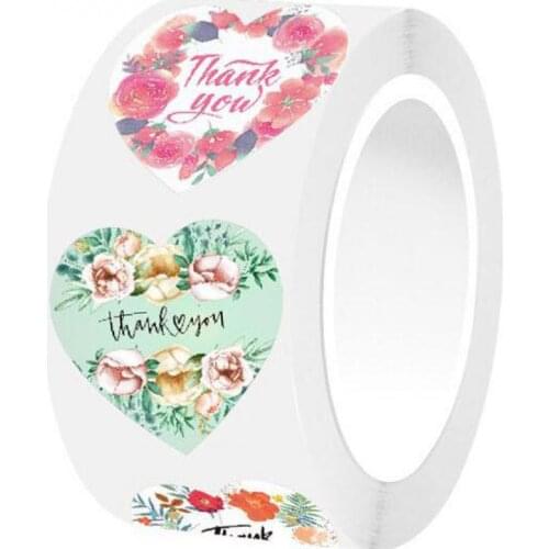 Flowers Thank You Stickers Scrapbooking 500 Labels Round Paper Seal Sticker Roll for Wedding Envelope Handmade Gift Decoration
