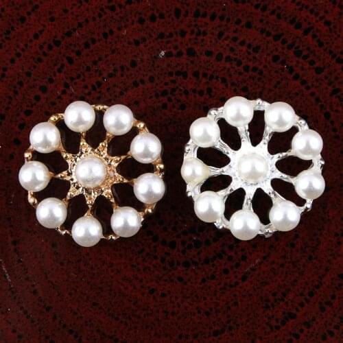 20pcs/lot 23MM 2 Colors Factory Price Vintage Handmade Shiny Alloy Flower Pearl Decorative Button For Wedding/Hair Accessories
