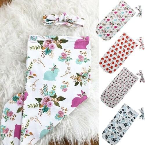 Baby Sleeping Bags Newborn Baby Boy Swaddle Blanket Sleeping Swaddle Muslin Wrap Headband 2pcs Lovely