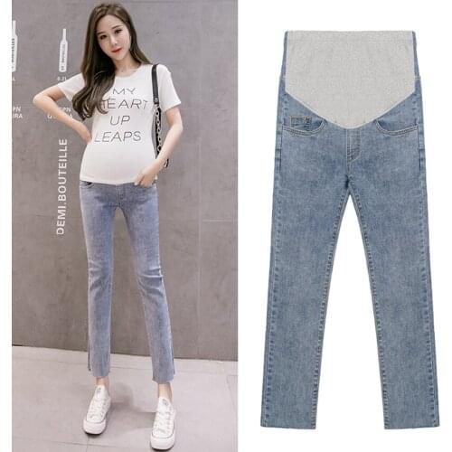 Pregnant womens jeans nine points pants spring and summer tobacco tube jeans pregnant womens abdomen pants casual wear tide mo