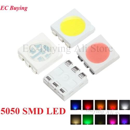 100pcs 5050 LED SMD Purple UV Chip Surface Mount 20mA Ultra Bright Light-Emitting Diode LED SMT Bead Lamp Light DIY Practice