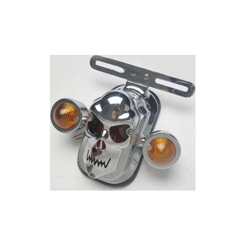 Chrome Skull Assembly Tail Light w/ Turn Signal for Harley Chopper Bobber