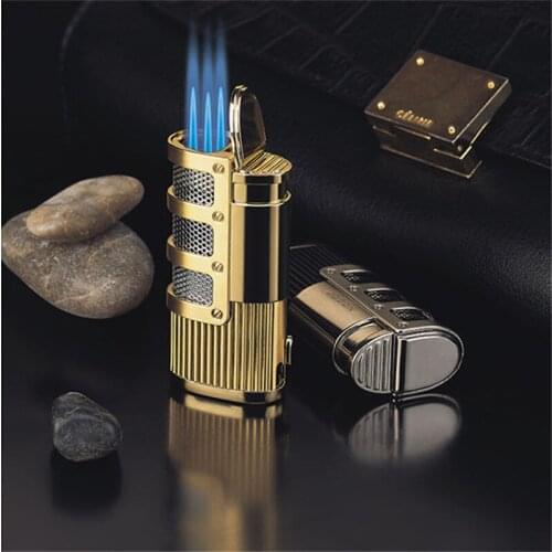 Jobon Triple Torch Jet Turbo Lighter Windproof Metal New Butane Gas Lighter Powerful Cigar Tube Cigarette Lighter Gadget for Men