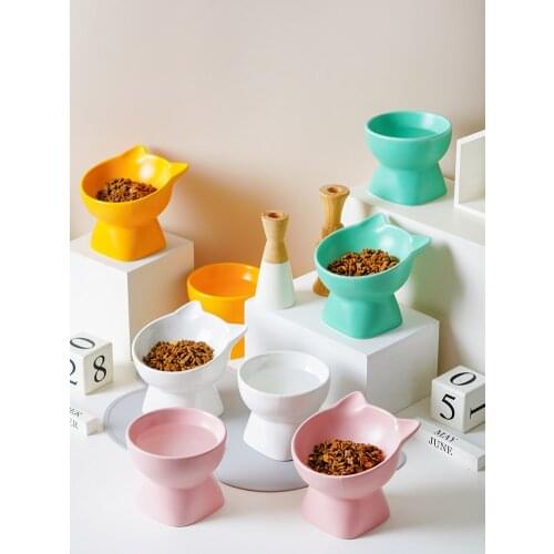 Ceramic High-footed Cat Dog Bowl Pet Food Water Round Bowl For Puppy Cat Dog Porcelain Pets Supplies Feeding Dish Wholesale