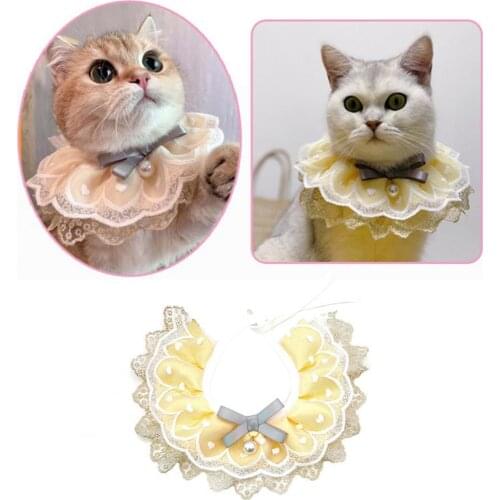 Cat Kerchief Adjustable Dirt Resistant Polyester Cotton Pet Dog Lace Pearl Bib for Kitty