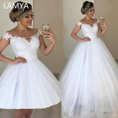 LAMYA 2 in 1 Elegant Lace Beads Bridal Dress Romantic Ball Gown Wedding Dresses Detachable Tulle Vestido de Noiva 2 en 1