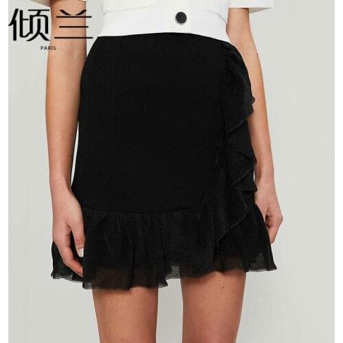Patads light luxury French minority skirt spring and summer A-line skirt ruffled commuter skirt