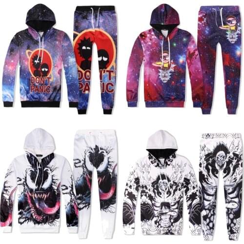 2021 Mens Womens Sports Jogging 3D Don't Panic Cartoon Comic Venom Printed Hip-hop Hooded Sweatshirts Sweatpants Tracksuit Sets