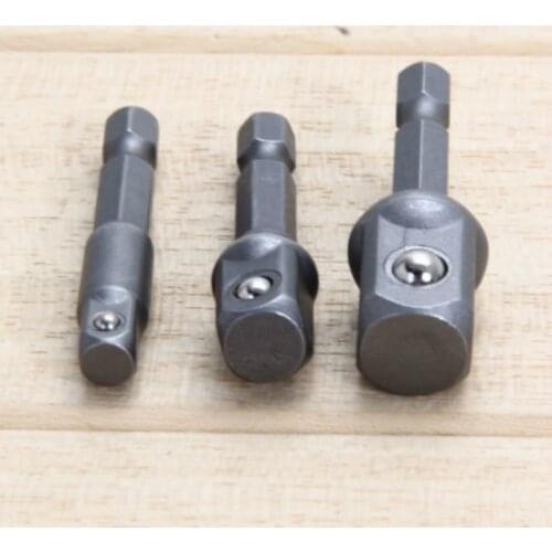 3Pcs Socket Adapter Drill BIts Set Hex Shank 1/4" 3/8" 1/2" Impact Drill Bits Hex Wrench Sleeve Extension Bar Drive Power Tool