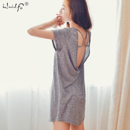 Sexy Woman Backless Nightgown V-neck Beauty Nightdress Home Wear Summer Short Sleeve Cotton Sleepwear Ladie Sleepshirts Nighty