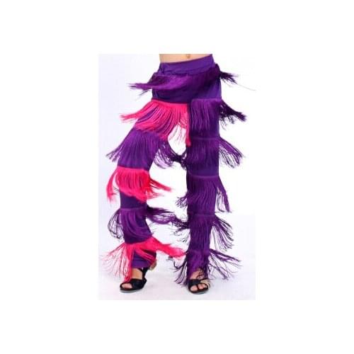 2017 New Women Girls Child Latin Salsa Dance Trousers Samba Tassels Pants Tango Dance Fringe Costumes For Kids