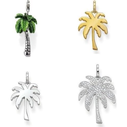 925 Sterling Silver Palm Coconut Tree Glam Pendants Fit Chain Necklaces, European Bijoux Most Fashion Soul Jewelry for Women Men