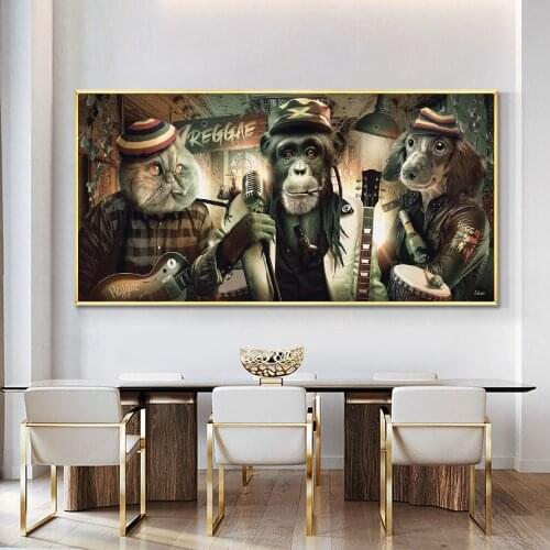 Cartoon Animals Band Posters and Prints Wall Art Canvas Painting Guitar Microphone Picture for Scandinavian Cuadros Room Decor
