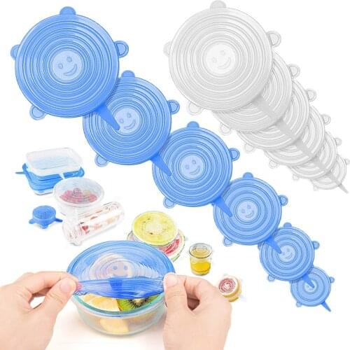 Durable 6 pieces Silicone Cover Cap Eco-friendly Round Silicone Lids For Cookware Bowl Universal Stretch Covers for Food Fresh