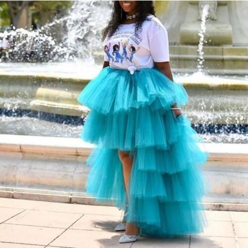 Puffy Skirts Asymmetrical mujer faldas Aqua Blue Party Prom Skirt Tutu jupe femme Hi low Woman Skirt Tiered Color Size Custom