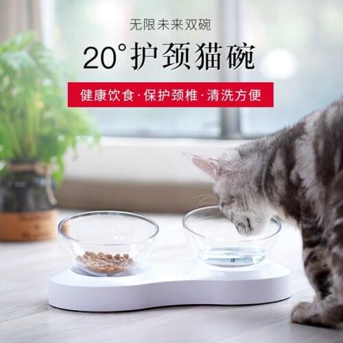 Adjustable Cat Bowl Pet Bowl Drinking Cat Food Bowl Oblique Mouth Transparent Cat Double Bowl Pet Supplies