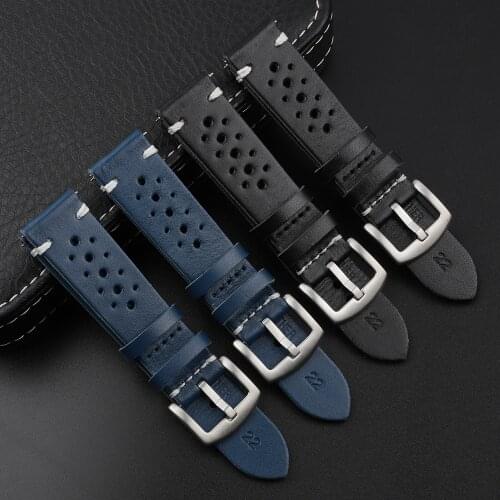 Genuine Leather Watch Band 18mm 20mm 22mm Sports Breathable Wristband Watchstrap for Men Women