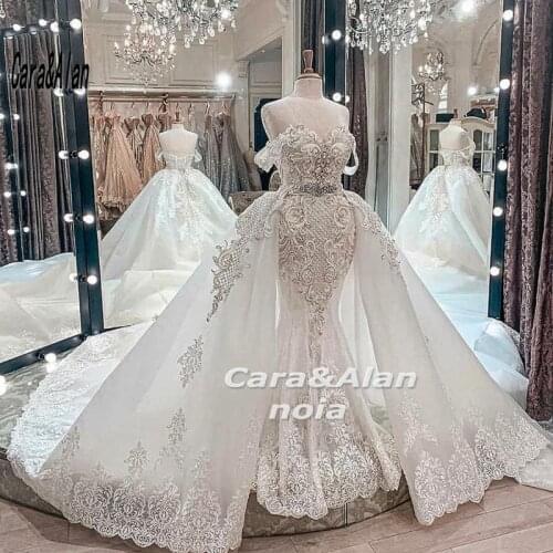 Luxury Mermaid Wedding Dresses with Detachable Train Lace Applqiue Robe De Mariée Princess Bridal Gowns vestido de noiva 2021