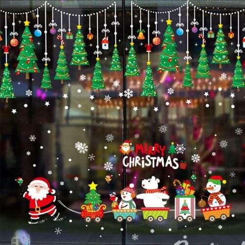 Merry Christmas Wall Sticker Santa Cluas Snowman Deer DIY Kids Room Christmas Wall Window Showcase Glass Decoration navidad