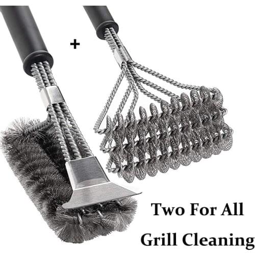 Stainless Steel Grill Cleaning Brush Scraper Non-Stick BBQ Tools Wire Bristles Cleaner With Handle Barbecue Cook Accessories