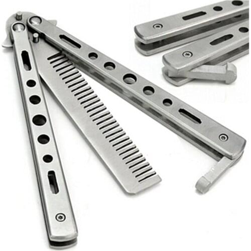 Butterfly Folding Comb Stainless Steel Hair Scissors Balisong Hairbrush Salon Tool Hair Cutting Training Scissors Barber Comb