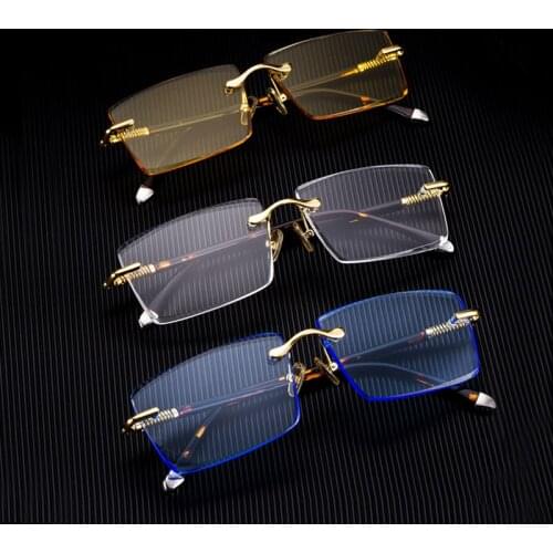 Acetate Rimless Glass Sunglasses Man Natural Crystal Stone Sun Glasses Woman Vintage Luxury Brand Blue Tea Yellow Anti Eye Dry
