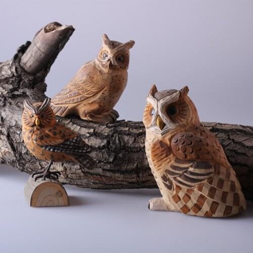 Owl wood carving animal model hand carved home accessories(A214)