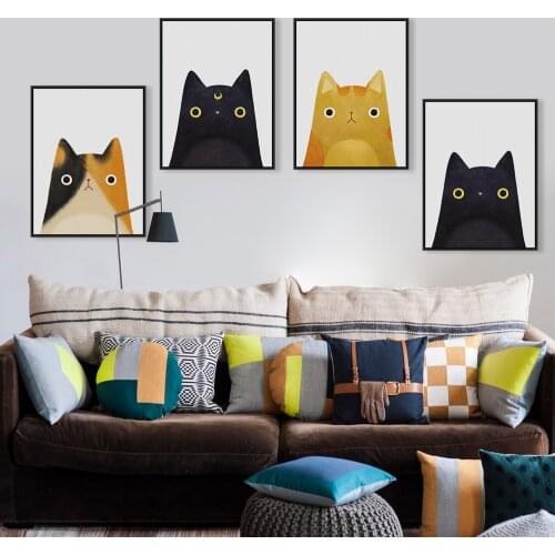 Modern Watercolor Cute Cat Avatar Poster And Print Canvas Painting Picture Home Aisle Wall Art Decoration