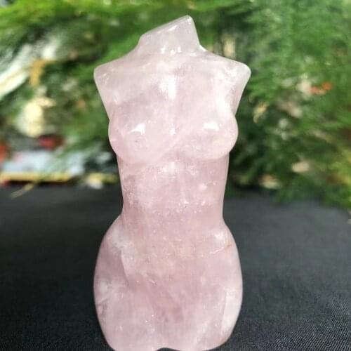 100-120g Natural Rose Quartz Goddess Statue Crystal Carved Woman Torso Energy Pink Gem Body Sculpture Decorate Gift