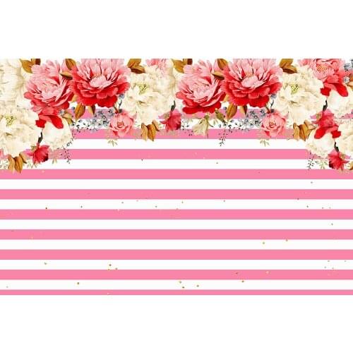 Wedding backdrops for bridal shower pink stripes rose flower photo background baby shower girls photocall cake table decor B-09