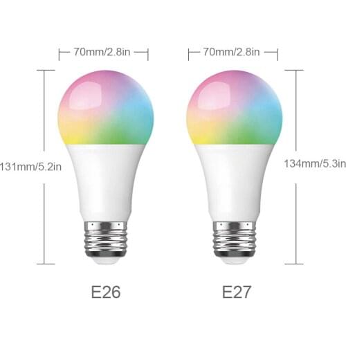 Voice Control 15W RGB Smart Light Bulb Dimmable E27and E26 B22 WiFi LED Smart Lamp AC 110V-220V Work with Alexa Google Home