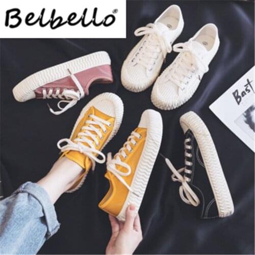Belbello Biscuit shoes womens spring and summer 2019 new version all-around canvas shoes female students small white shoes K86