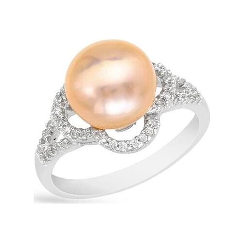 I&zuan S925 Silver Golden Cultured Freshwater Diameter 9~10mm Pearl Romantic Beautiful Simple Ring Jewelry For Women Party Gift