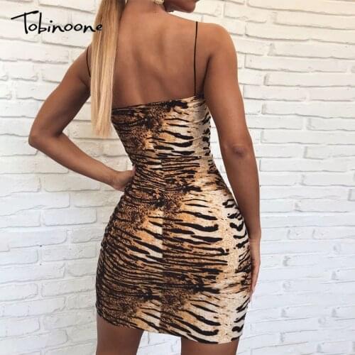 Tobinoone Sexy Leopard Print Bandage Women Dress Spaghetti Strap Bodycon Short Dresses Female Party Night Cub Mini Dress Vintage