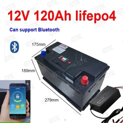 12.8v 120AH lifepo4 battery with bluetooth BMS 12V 120Ah battery for caravan RV EV Household appliances Inverter + 10A charger