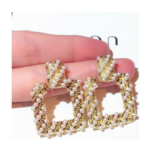 2021new Korea Fashion Luxury Square Small Pearl Women Earrings Engagement Wedding Birthday Gift for Ladies
