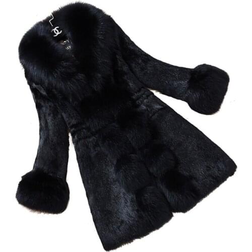 2021 Faux Fur Coats Winter Jackets Women Fashion Fox Fur Collar Faux Rabbit Fur Plus Size Tops New Clothes Veste Fourrure Femme