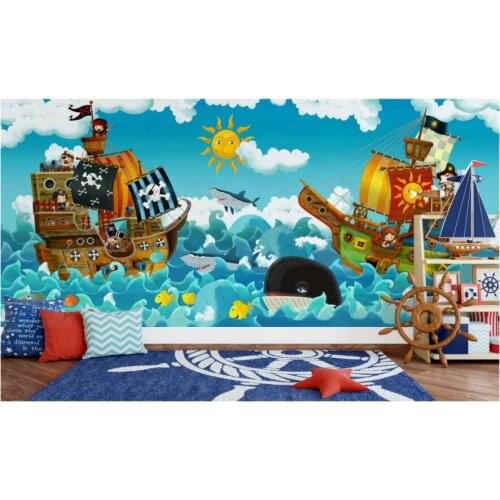 WDBH 3d wallpaper custom photo Hand drawn children boy room cute cartoon pirate decor 3d wall murals wallpaper for walls 3 d