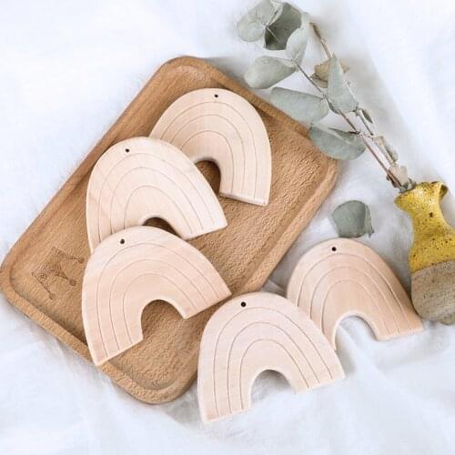 5pcs Maple Rainbow Teether Clouds Wooden Customizable Baby Teether Carved Diy Teething Necklace BPA Free Food Grade Pendants Toy
