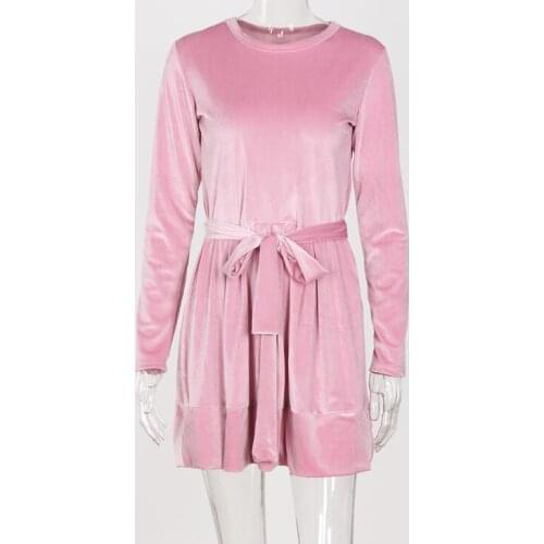 Velvet dress party 2021 spring and autumn new sexy O-neck Solid Color mini dress simple female clothing