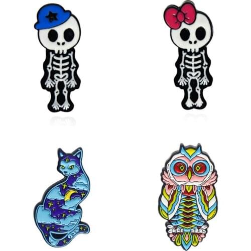 Skull Lapel Pins Jewelry Cartoons Owl Enamel Badges Fashion Anime Brooches For Women Cute Hijab Pin Decorative Brooch On Clothes