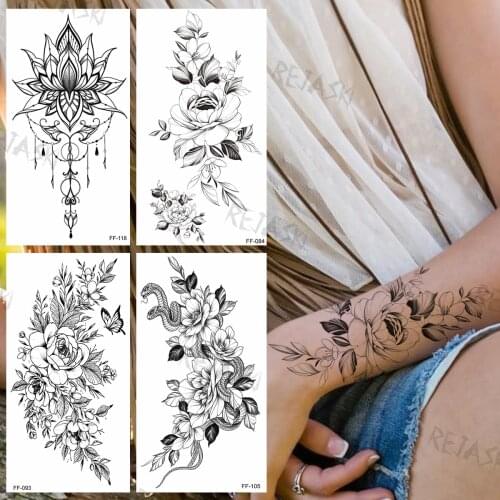 Black Cluster Temporary Tattoos For Women Realistic Henna Butterfly Snake Creative Fake Tattoo Sticker Sexy Arm Body Tatoos Show