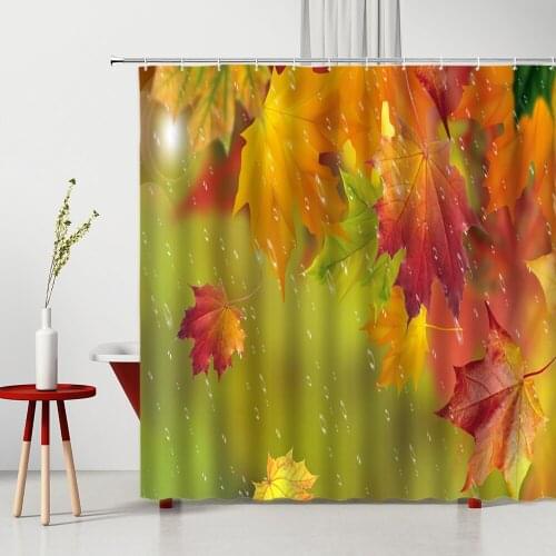 Maple Leaf Raindrops Shower Curtain Red Leaves Autumn Landscape Pattern Bathroom Decor Polyester Bath Hanging Cloth Curtains