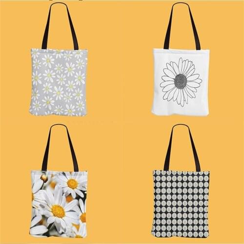 Canvas Shoulder Tote Bag for Women 2020 Female Handbags Daisy Flower Shopping Bag Ladies Beach Shopper Bag Bolsas De Tela