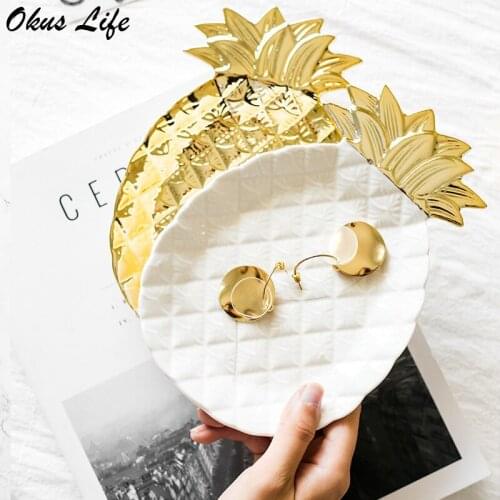 INS New Creative Gold Pineapple Ceramic Storage Tray Golden Pineapple Jewelry Pallet Food Pallet Dry Fruit Plate Home Decoration
