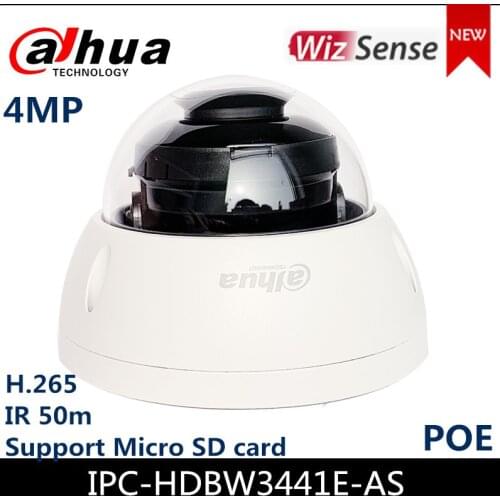 DaHua 4MP WizSense IP Camera IPC-HDBW3441E-AS Lite AI IR Fixed focal Dome Network Camera IP Camera H.265+ IP67, IK10 protection