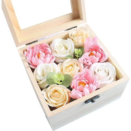 Artificial Rose Mothers Floral Decor Valentines Day Soap Flower Wooden Decoration With Lights Sunflower Set DIY Kraft Gift Box